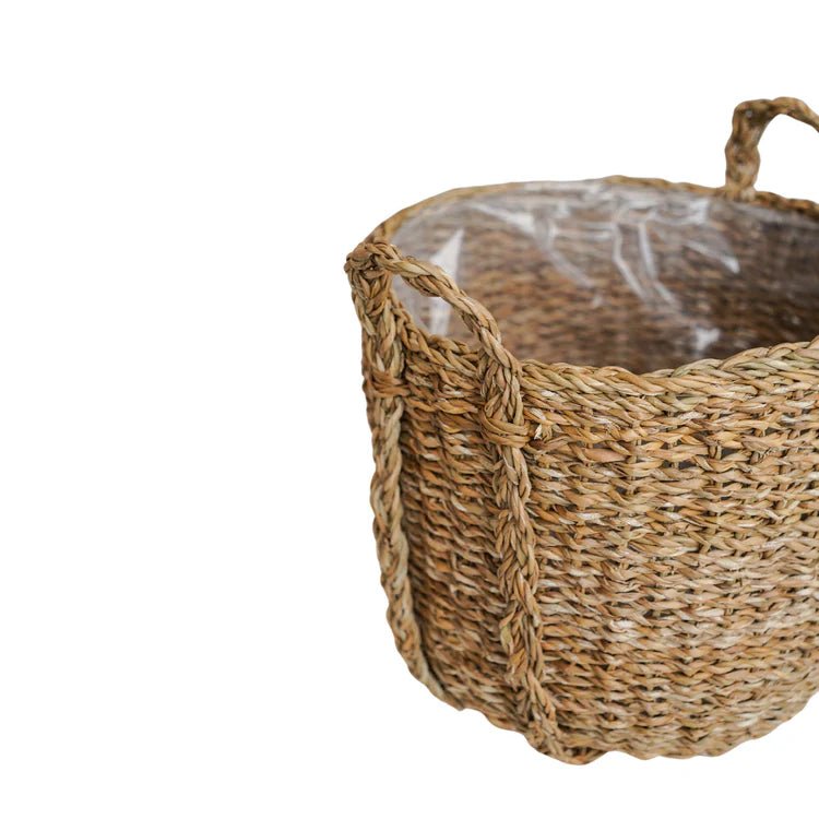Set of 3 Seagrass Indoor Planters or Storage Baskets - With Handles & Waterproof Lining Luxury Home Decor Garden & Outdoor And Gifts
