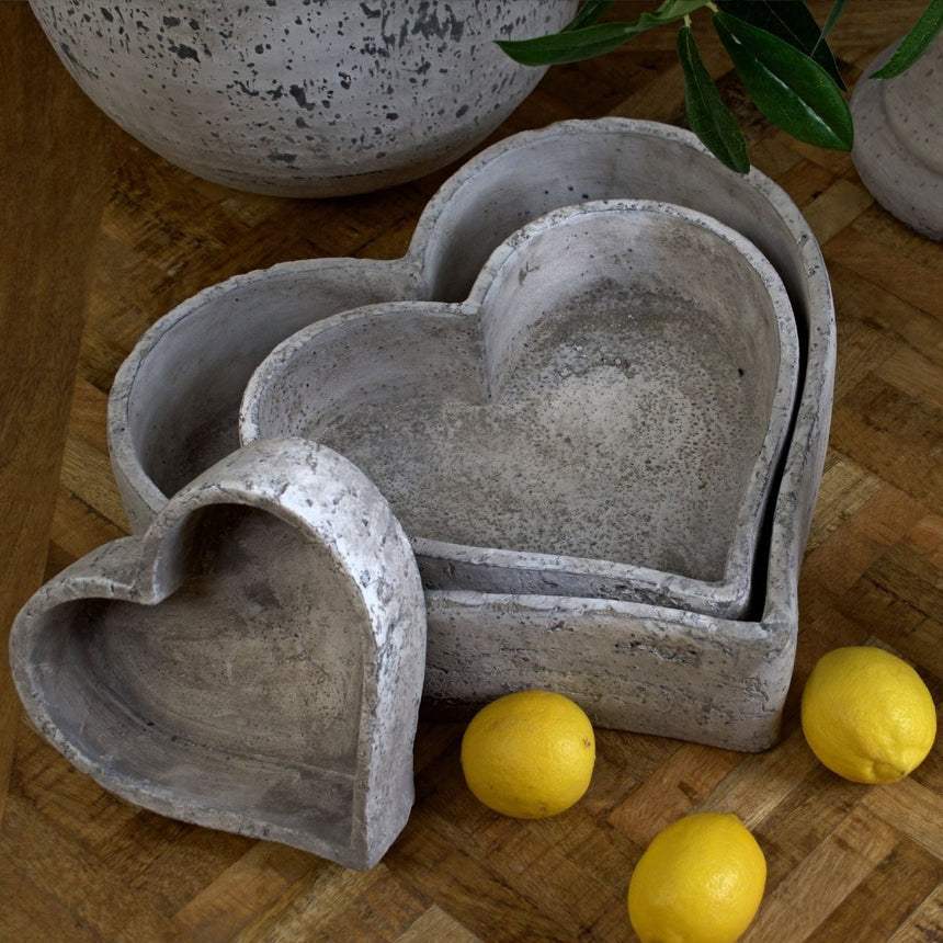 Set Of Three Large Stone Ceramic Dishes - Decorative Ornaments UK Luxury Home Decor Garden & Outdoor And Gifts