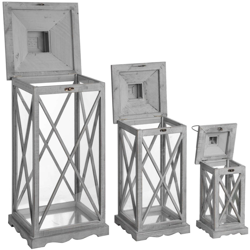 Set Of Three Wooden Lanterns With Traditional Cross Section Luxury Home Decor Garden & Outdoor And Gifts