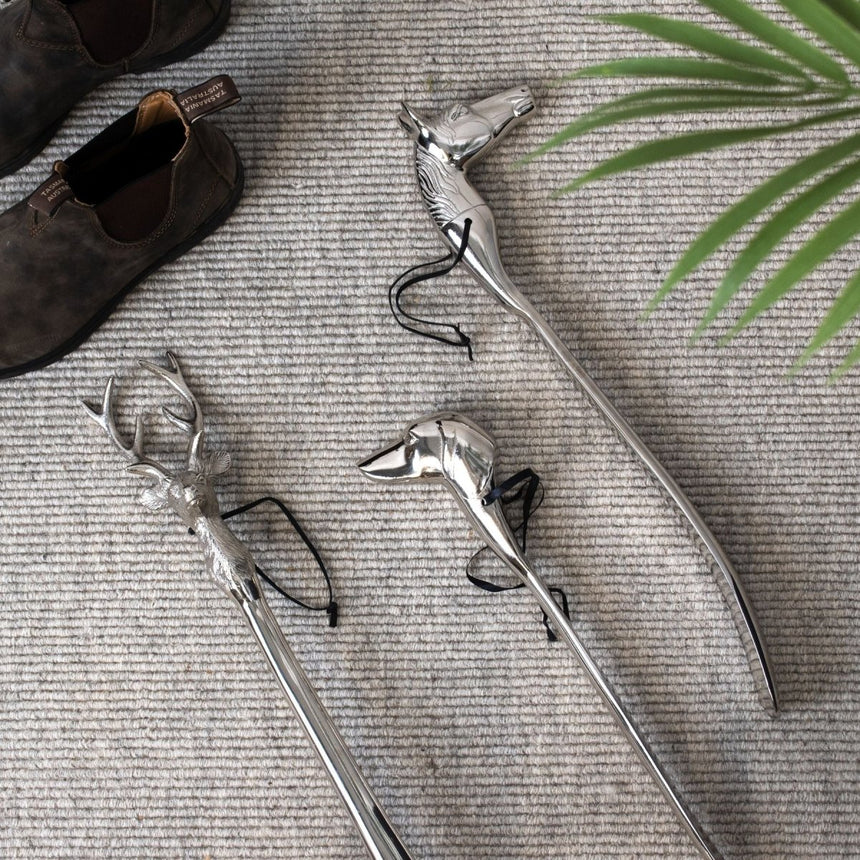 Silver Nickel Horse Head Detail Shoe Horn - Decorative Ornaments UK Luxury Home Decor Garden & Outdoor And Gifts