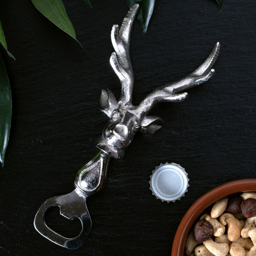 Silver Nickel Stag Head Detail Bottle Opener - Kitchen & Tableware UK Luxury Home Decor Garden & Outdoor And Gifts