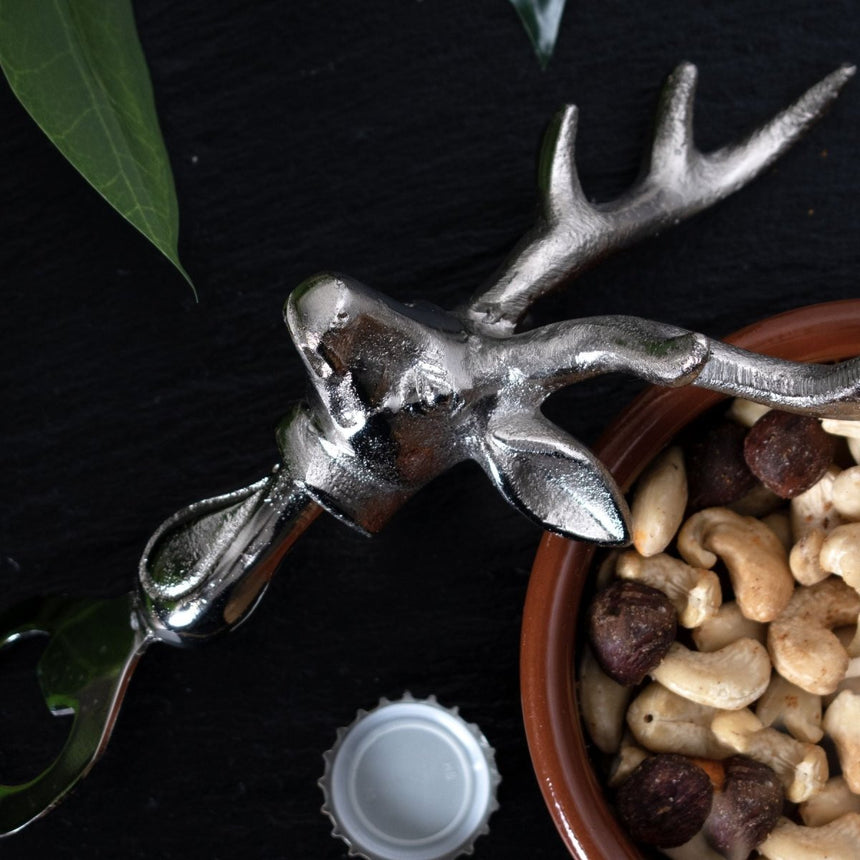 Silver Nickel Stag Head Detail Bottle Opener - Kitchen & Tableware UK Luxury Home Decor Garden & Outdoor And Gifts