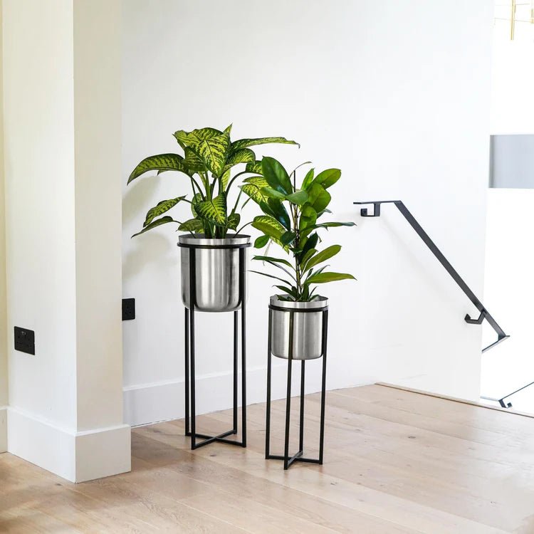 Small Antique Pewter Indoor Planter Stand - Black Frame Luxury Home Decor Garden & Outdoor And Gifts