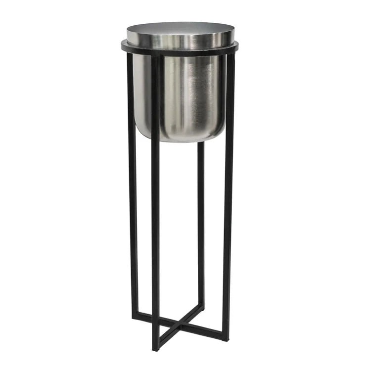Small Antique Pewter Indoor Planter Stand - Black Frame Luxury Home Decor Garden & Outdoor And Gifts