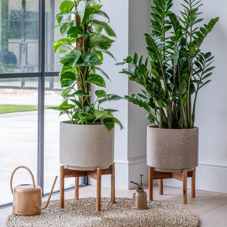 Small Caramel Brown Indoor Pot Plant Stand - Terrazzo Speckled Effect Luxury Home Decor Garden & Outdoor And Gifts