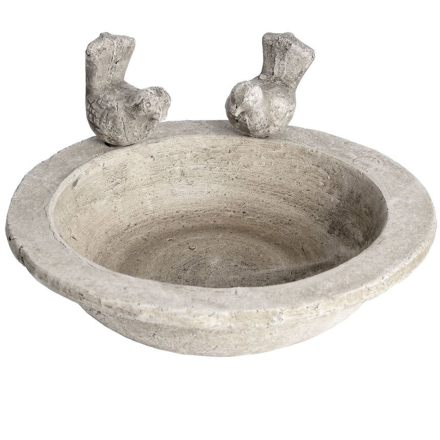 Small Cream Stone Bird Bath Ornament - Decorative Ornaments UK Luxury Home Decor Garden & Outdoor And Gifts