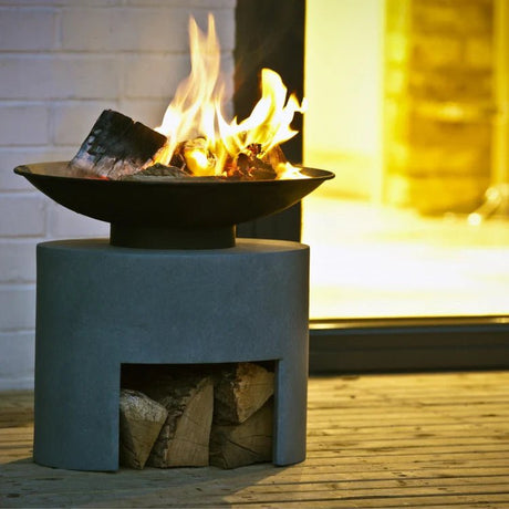 Small Garden Fire Pit/Bowl & Oval Console Cement Grey & Black Steel - Frost Resistant Quality Home Decor Garden & Outdoor Living and Gifts
