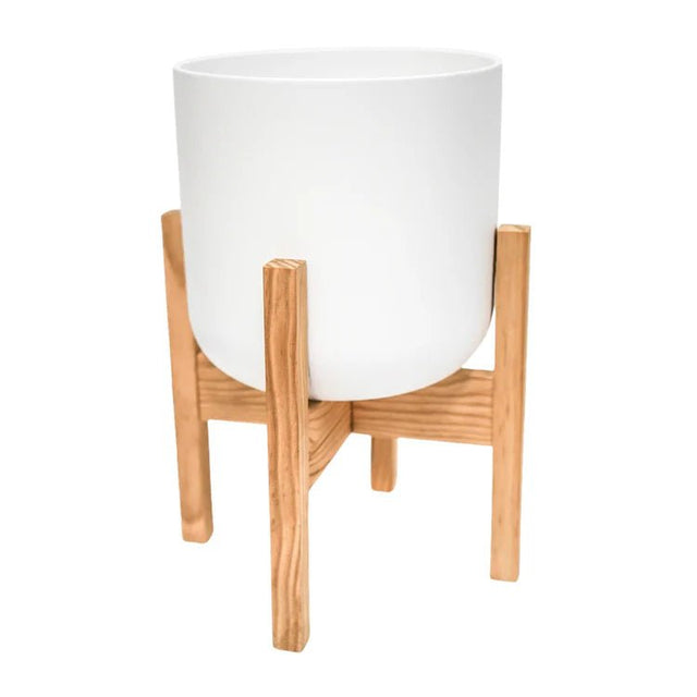 Small Indoor White Ceramic Plant Pot - On Wooden Stand Luxury Home Decor Garden & Outdoor And Gifts