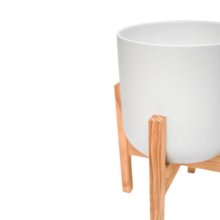 Small Indoor White Ceramic Plant Pot - On Wooden Stand Luxury Home Decor Garden & Outdoor And Gifts