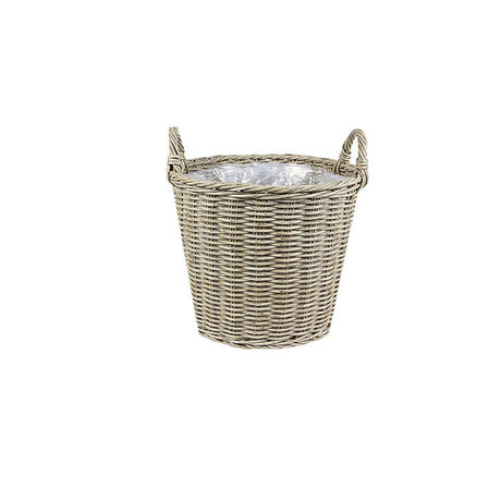 Small Outdoor Lined Planter Rattan Finish - w/Handles, Rustic Woven Design, Frost Resistant Quality Home Decor Garden & Outdoor Living and Gifts