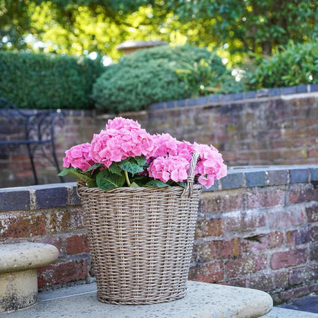 Small Outdoor Lined Planter Rattan Finish - w/Handles, Rustic Woven Design, Frost Resistant Quality Home Decor Garden & Outdoor Living and Gifts