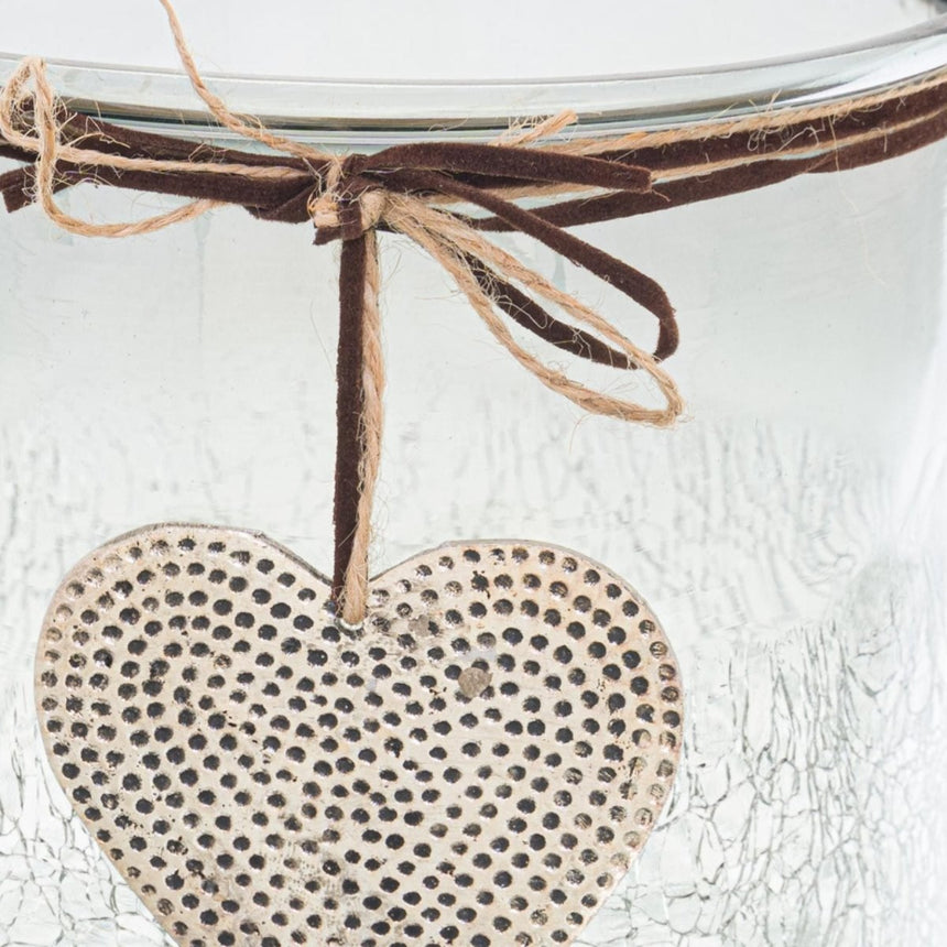 Smoked Crackled Heart Candle Holder - Large 16cm Diameter Luxury Home Decor Garden & Outdoor And Gifts