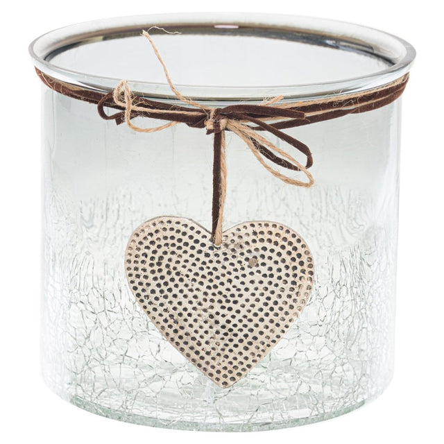 Smoked Crackled Heart Candle Holder - Large 16cm Diameter Luxury Home Decor Garden & Outdoor And Gifts