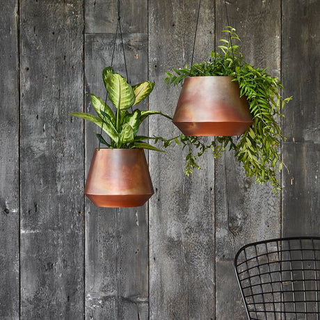 Soho Indoor Hanging Planter Copper w/Leather Strap - Aged Finish, Waterproof, Lightweight Quality Home Decor Garden & Outdoor Living and Gifts