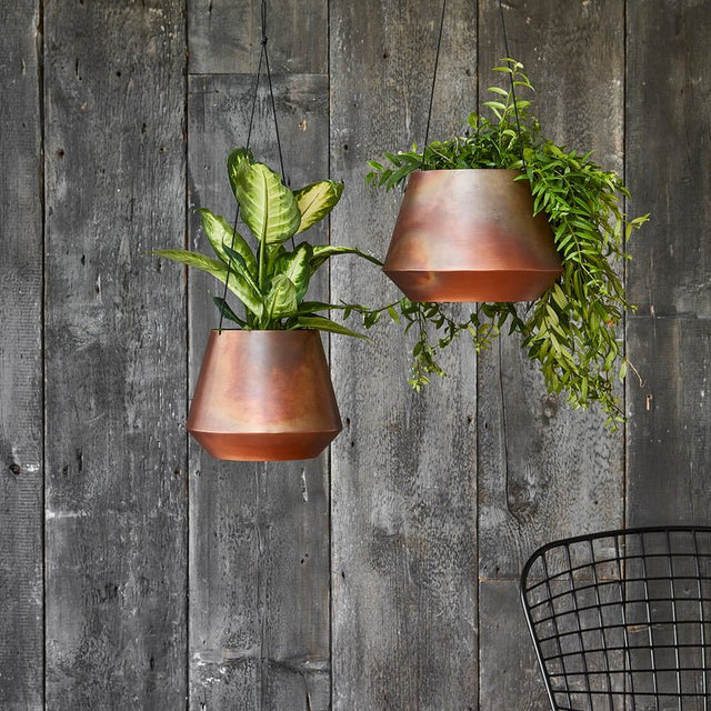 Soho Indoor Hanging Planter Copper w/Leather Strap - Aged Finish, Waterproof, Lightweight Quality Home Decor Garden & Outdoor Living and Gifts