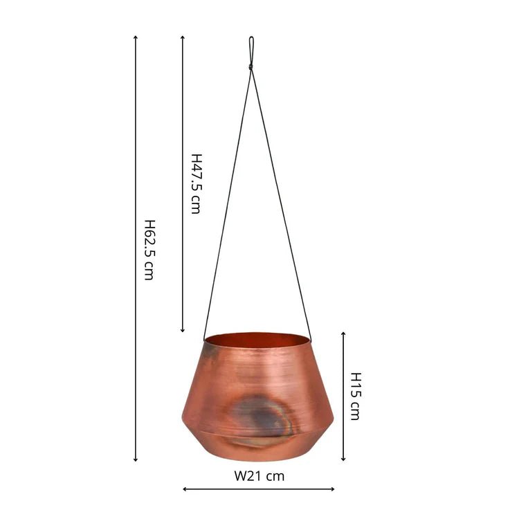 Soho Indoor Hanging Planter Copper w/Leather Strap - Aged Finish, Waterproof, Lightweight Quality Home Decor Garden & Outdoor Living and Gifts