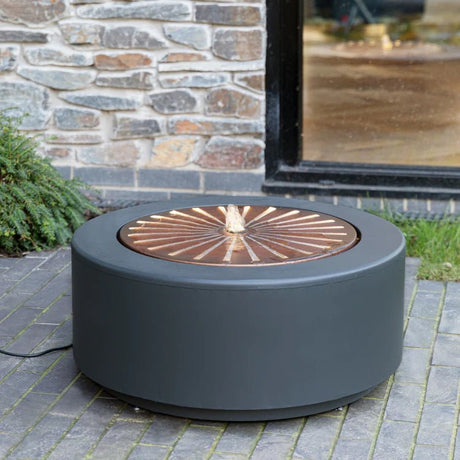 Solis Outdoor Large Garden Water Fountain Feature w/Light Display - Charcoal & Aged Copper Quality Home Decor Garden & Outdoor Living and Gifts