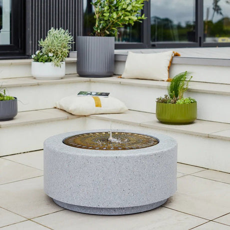 Solis Outdoor Large Garden Water Fountain Feature w/Light Display - Terrazzo & Brass, UV Stable Quality Home Decor Garden & Outdoor Living and Gifts