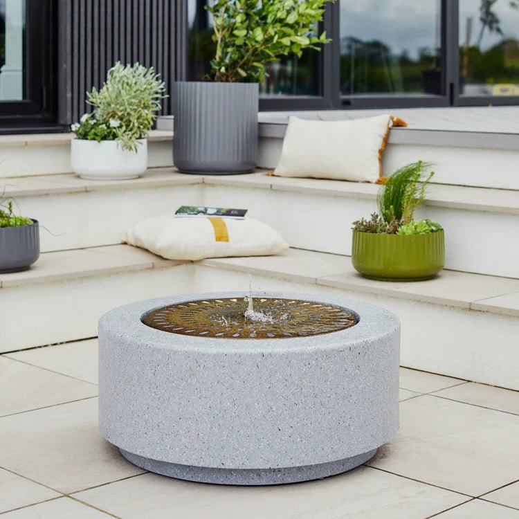 Solis Outdoor Large Garden Water Fountain Feature w/Light Display - Terrazzo & Brass, UV Stable Quality Home Decor Garden & Outdoor Living and Gifts