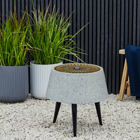 Solis Outdoor Small Graden Water Fountain Feature w/Light Display - Terrazzo & Brass, UV Stable Quality Home Decor Garden & Outdoor Living and Gifts