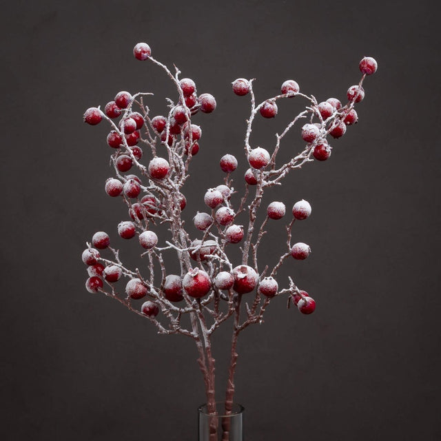 Tall Snow Kissed Red Berries - Realistic Artificial Flower Single Stem Luxury Home Decor Garden & Outdoor And Gifts