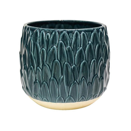 Teal Blue Leaf Embossed Indoor Pot Planter Luxury Home Decor Garden & Outdoor And Gifts