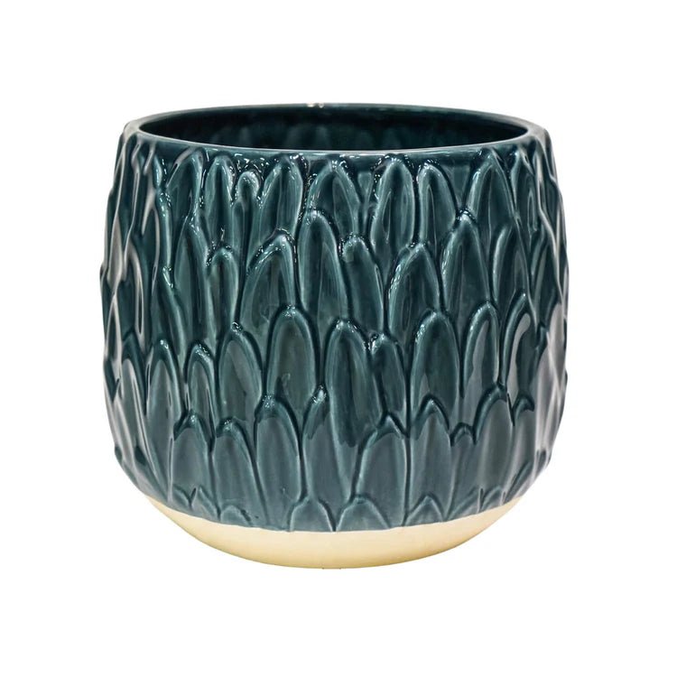 Teal Blue Leaf Embossed Indoor Pot Planter Luxury Home Decor Garden & Outdoor And Gifts