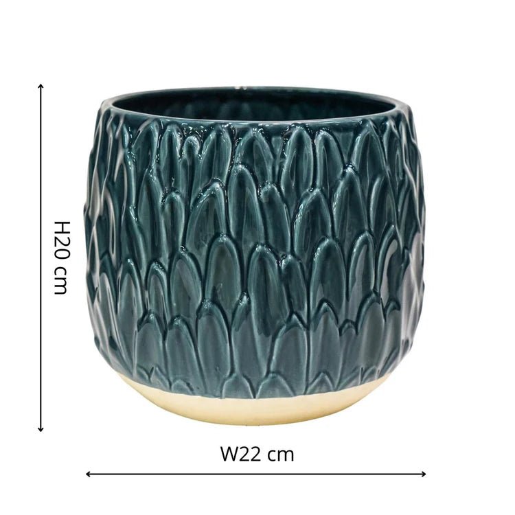 Teal Blue Leaf Embossed Indoor Pot Planter Luxury Home Decor Garden & Outdoor And Gifts