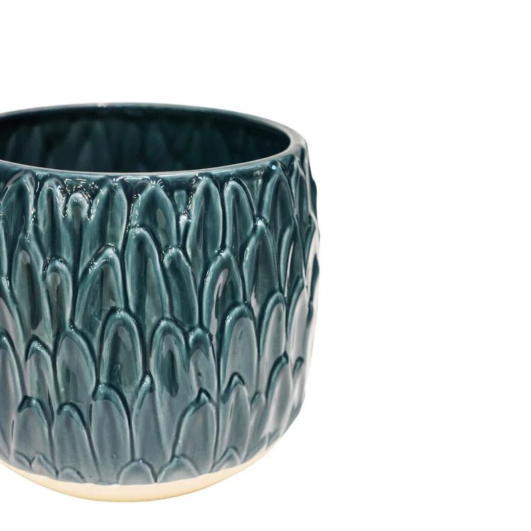 Teal Blue Leaf Embossed Indoor Pot Planter Luxury Home Decor Garden & Outdoor And Gifts