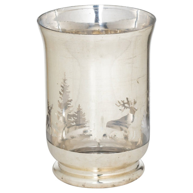 Silver Large Stag & Forest Glass Candle Holder - Luxury Candle Holders Luxury Home Decor Garden & Outdoor And Gifts