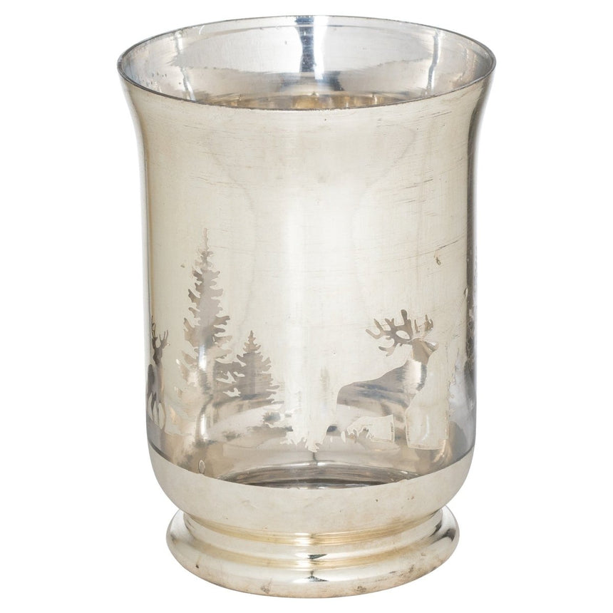 Silver Large Stag & Forest Glass Candle Holder - Luxury Candle Holders Luxury Home Decor Garden & Outdoor And Gifts