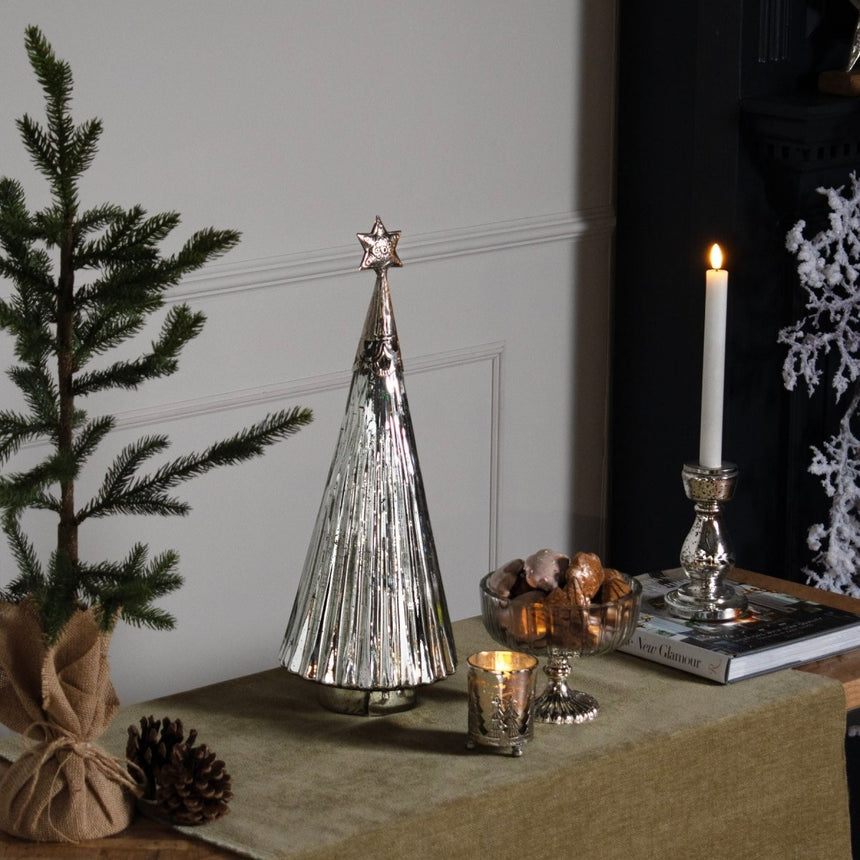 Bundle Set of 4 Luxury Large Shimmering Silver Decorations & Ornaments & LED Candle Home & Garden > Decor > Seasonal & Holiday Decorations Decor Sanctuary UK Curated Luxury Home Decor Garden and Gifts