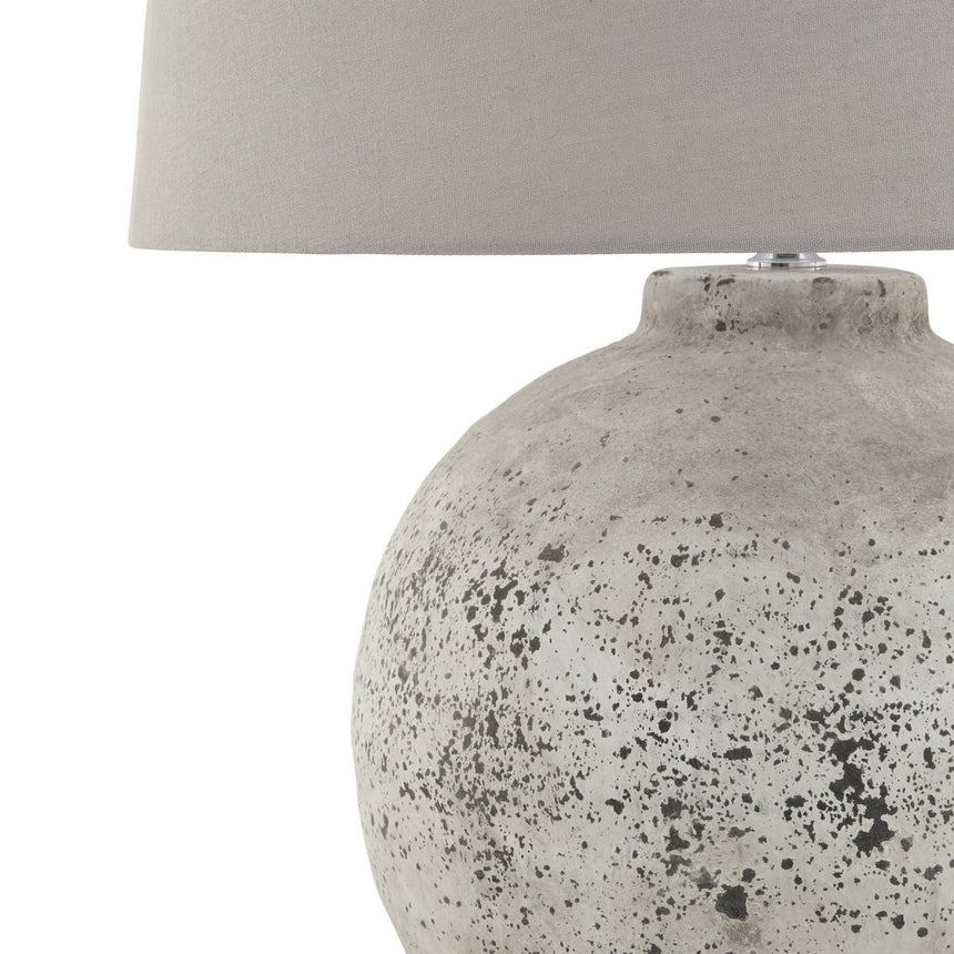 Tiber Large Stone Ceramic Lamp Flecked Detailing & Light Grey Fabric Shade - Stylish Table Lamps UK Luxury Home Decor Garden & Outdoor And Gifts