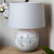 Tiber Large Stone Ceramic Lamp Flecked Detailing & Light Grey Fabric Shade - Stylish Table Lamps UK Luxury Home Decor Garden & Outdoor And Gifts