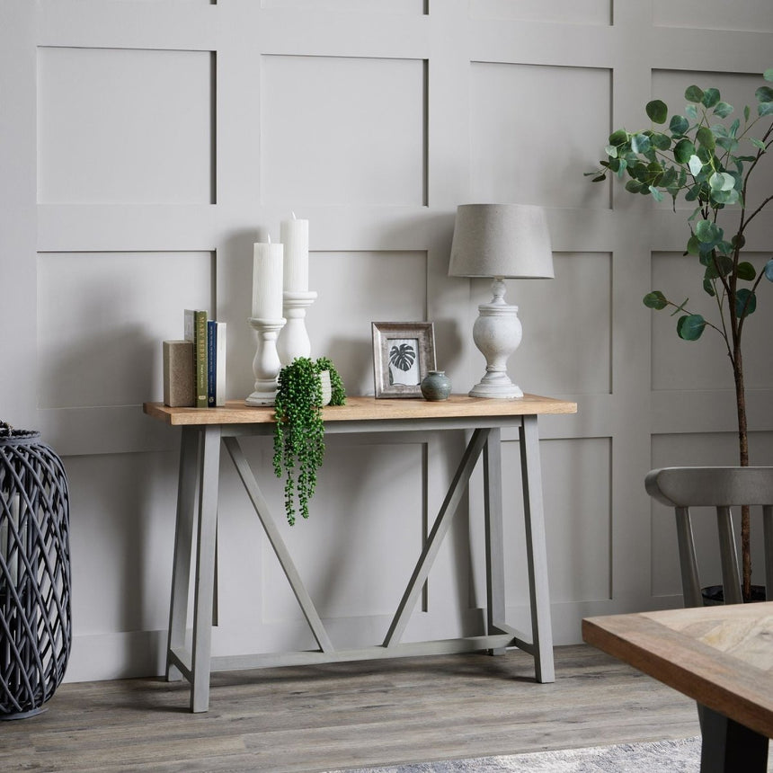 Uthina Grey Toned Wooden Table Lamp & Linen Shade - Stylish Table Lamps UK Luxury Home Decor Garden & Outdoor And Gifts