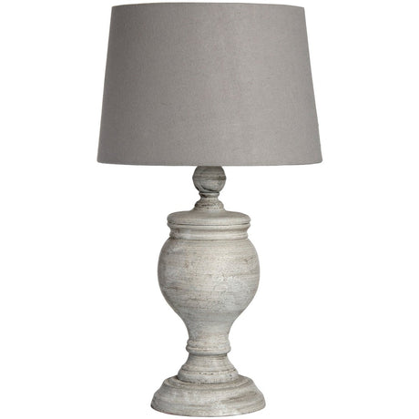 Uthina Grey Toned Wooden Table Lamp & Linen Shade - Stylish Table Lamps UK Luxury Home Decor Garden & Outdoor And Gifts