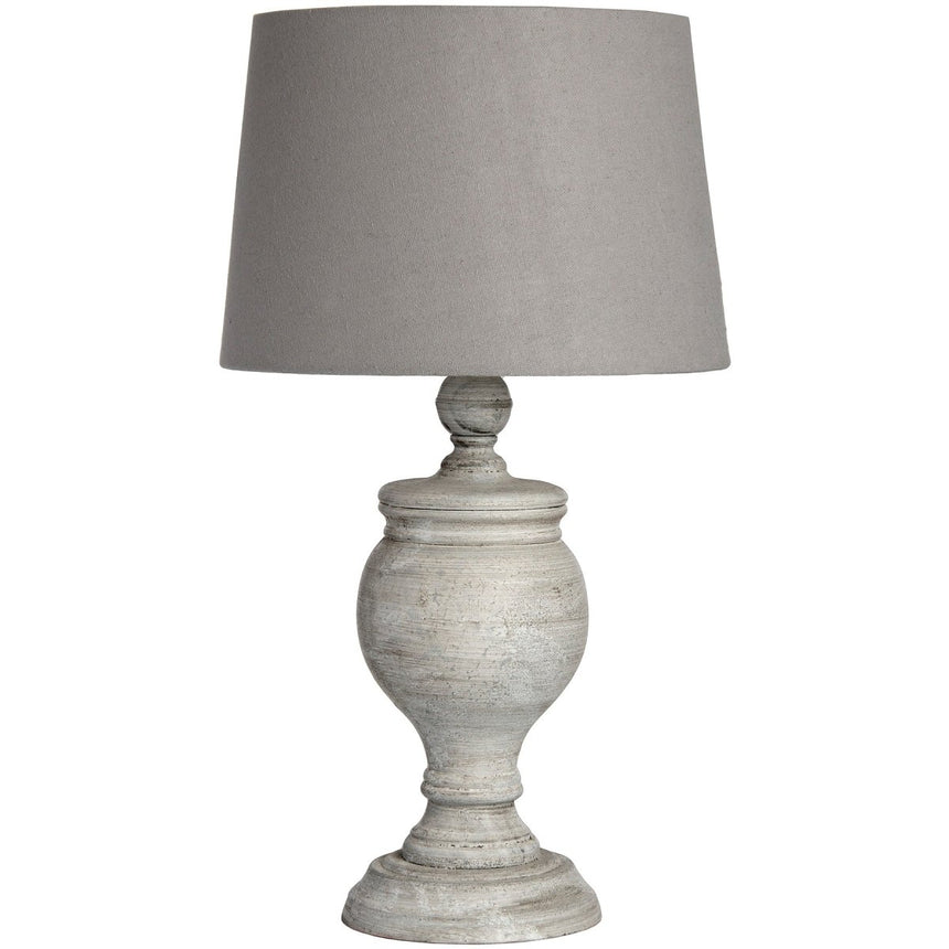 Uthina Grey Toned Wooden Table Lamp & Linen Shade - Stylish Table Lamps UK Luxury Home Decor Garden & Outdoor And Gifts