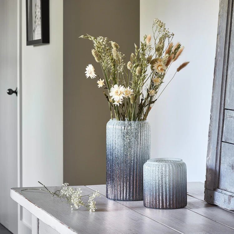 Verre Frosted Ribbed Glass Atlantic Blue Planter H14Cm W15Cm Luxury Home Decor Garden & Outdoor And Gifts