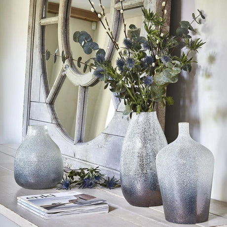Verre Snowdrop Atlantic Blue Frosted Vase H32Cm W18Cm Luxury Home Decor Garden & Outdoor And Gifts
