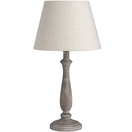 Vintage Whitewash Effect Teos Table Lamp & Linen Shade - Stylish Table Lamps UK Luxury Home Decor Garden & Outdoor And Gifts