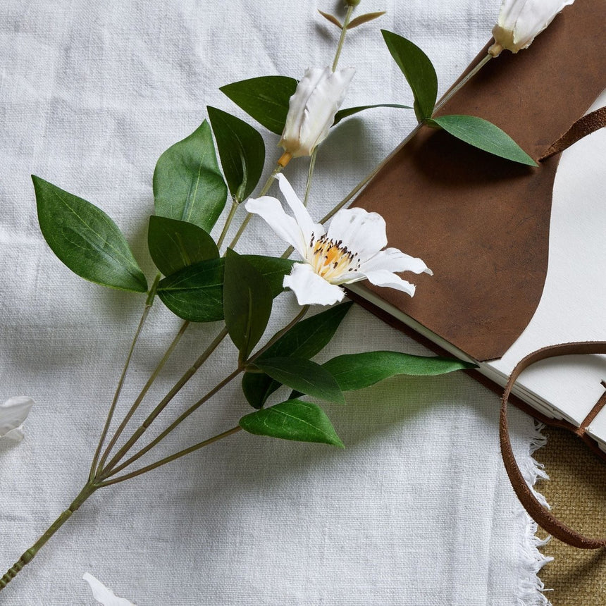 White Florida Clematis - Luxury Artificial Flower Single Stem Luxury Home Decor Garden & Outdoor And Gifts