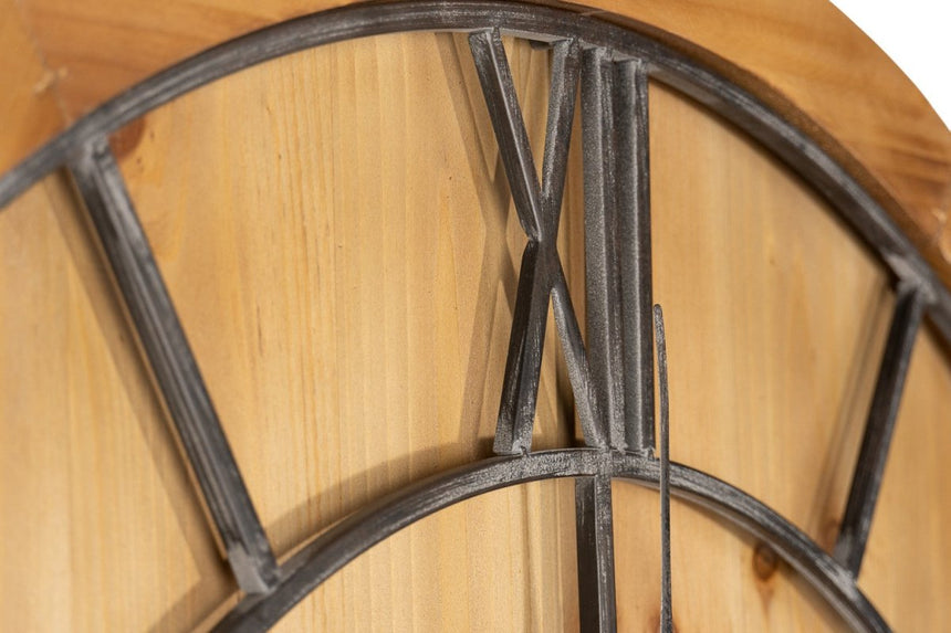 Williston Large Wooden Wall Clock 90cm Grey Metal Roman Numerals - Wooden Wall Clocks UK Luxury Home Decor Garden & Outdoor And Gifts