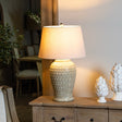 Woven Handcrafted Ceramic Table Lamp & Neutral Linen Shade - Stylish Table Lamps UK Luxury Home Decor Garden & Outdoor And Gifts