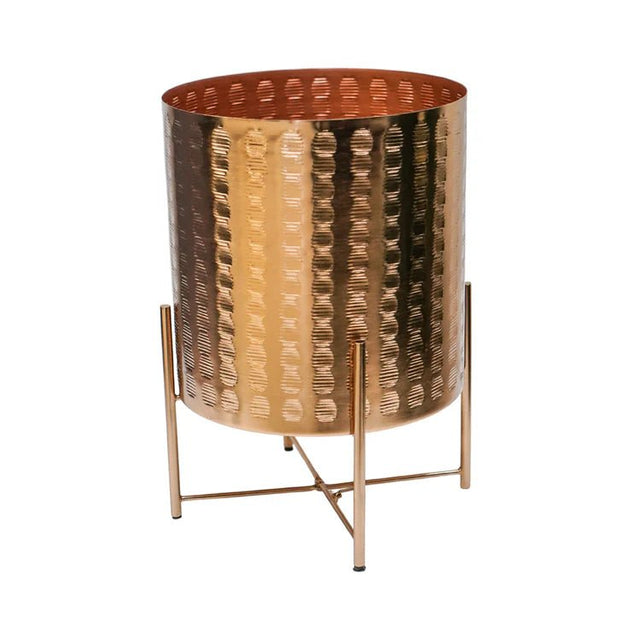 Zendaya Indoor Planter on Stand Gold Embossed Finish - Waterproof, Metallic Tones, UV Stable Quality Home Decor Garden & Outdoor Living and Gifts
