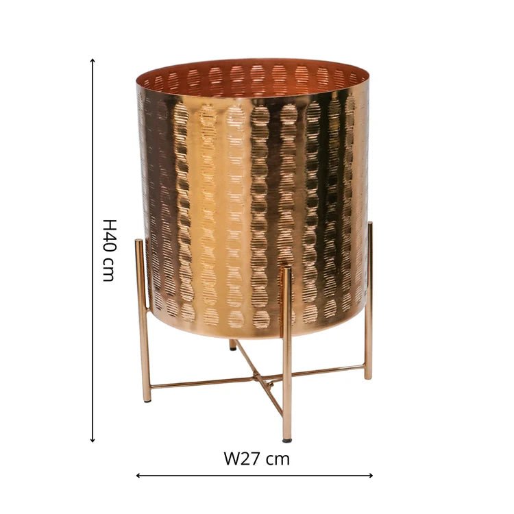 Zendaya Indoor Planter on Stand Gold Embossed Finish - Waterproof, Metallic Tones, UV Stable Quality Home Decor Garden & Outdoor Living and Gifts