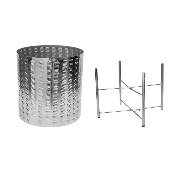 Zendaya Indoor Planter on Stand Silver Finish - Embossed, Metallic Tones, Suits All Decor Quality Home Decor Garden & Outdoor Living and Gifts